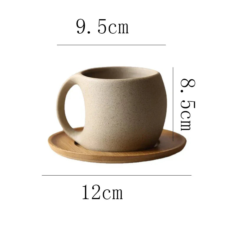 Caneca de Cerâmica Com Pires de Madeira